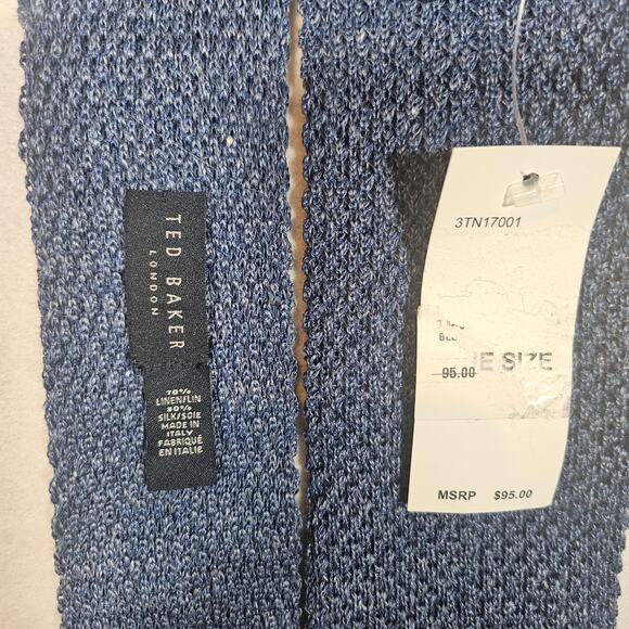 NWT Ted Baker London Men's Blue Silk and Linen blend Necktie - Picture 3 of 5